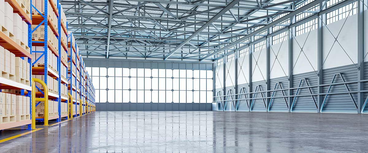 Large warehouse with concrete floor